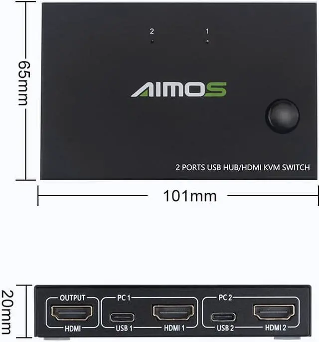 Alt view image 5 of 7 - AIMOS AM-KVM201CC 2-Port HDMI KVM Switch Support 4K*2K@30Hz HDMI KVM Switcher Keyboard Mouse USB