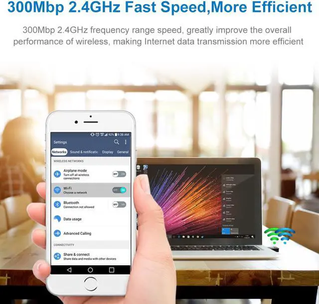 Alt view image 5 of 7 - 300Mbps USB WiFi Adapter Wireless LAN Network Card Adapter WiFi Dongle for Desktop Laptop PC Windows 10 8 7 XP Laptop