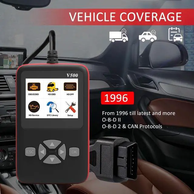 Alt view image 4 of 7 - V500 Universal O-B-D2 Scanner Engine Fault Reader Read Clear Codes I/M Readiness Smog Check Car Truck Diagnostic Scan Tool