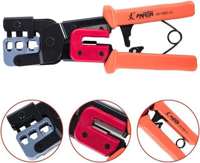 Alt view image 4 of 7 - 3-In-1 Crimping Tool PassThrough Cutter for RJ22/4P RJ11/6P RJ45/8P Ethernet Network LAN Cable Plier Crystal Head Cable Cutter Peeling Shear
