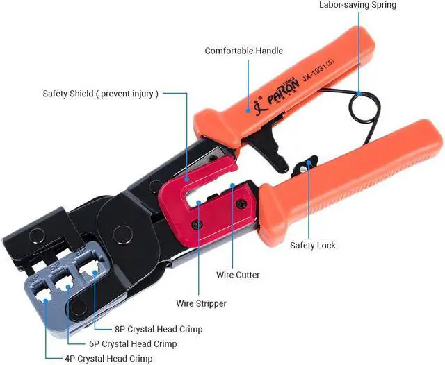 Alt view image 5 of 7 - 3-In-1 Crimping Tool PassThrough Cutter for RJ22/4P RJ11/6P RJ45/8P Ethernet Network LAN Cable Plier Crystal Head Cable Cutter Peeling Shear