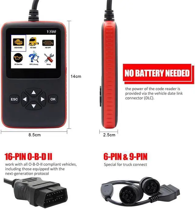 Alt view image 6 of 7 - V500 Universal O-B-D2 Scanner Engine Fault Reader Read Clear Codes I/M Readiness Smog Check Car Truck Diagnostic Scan Tool