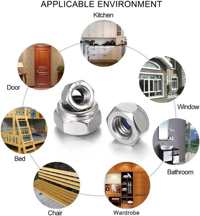 Alt view image 2 of 7 - DIN985 M-3/M-4/M5/M6/M-8/M-10/M12 304 Stainless Steel Nylon Self-locking Nut Kit