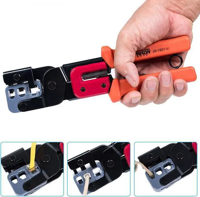Alt view image 6 of 7 - 3-In-1 Crimping Tool PassThrough Cutter for RJ22/4P RJ11/6P RJ45/8P Ethernet Network LAN Cable Plier Crystal Head Cable Cutter Peeling Shear