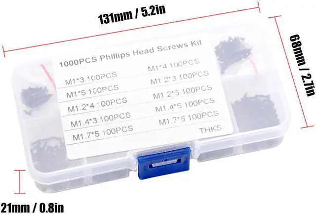 Alt view image 7 of 7 - 1000pcs Mix PA Phillips-head Micro Screws Set Round Self-tapping Electronic Small Wood Screws Kit with Storage Box