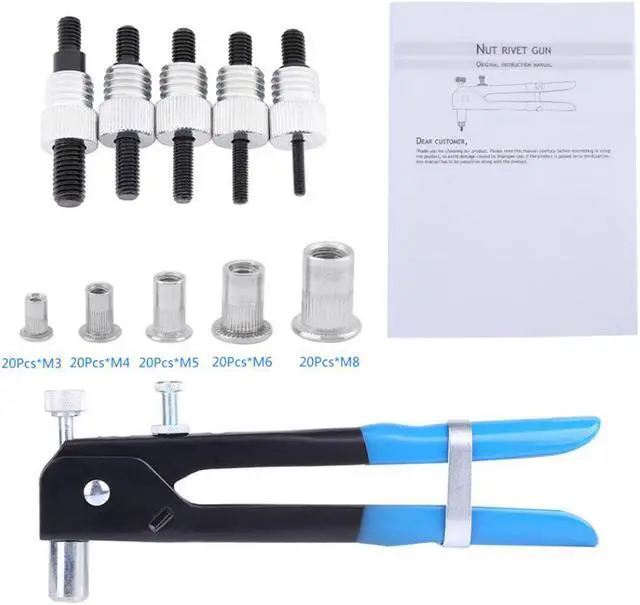 Alt view image 2 of 7 - 106pcs/Set Blind Rivet Gun M3-M8 Nutsert Flat Head Rivet Nuts Hand Riveting Kit Repair Tools Threaded Insert Rivet Gun