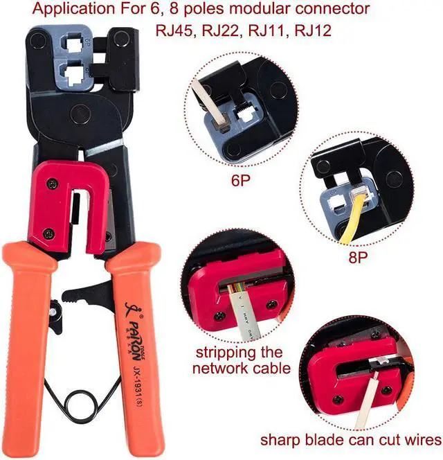Alt view image 6 of 7 - RJ45 Crimping Tool PassThrough Cutter for RJ11 RJ45 Ethernet Network LAN Cable Plier 8P/6P Crystal Head Cable Cutter Peeling Shear