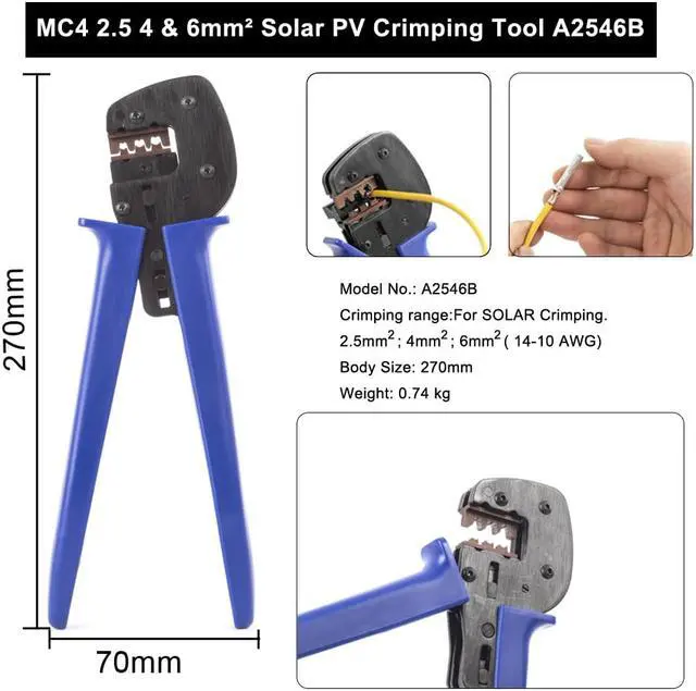 Alt view image 3 of 7 - A-2546B Crimping Plier 2.5-6mm 14-10AWG Multi-Tool Connector Crimping Tool Cable Cutter Wire Crimper
