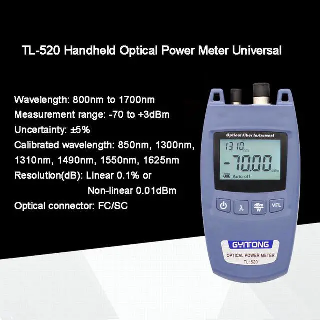 Alt view image 4 of 7 - TL-520 Handheld Optical Power Meter Universal Connector Fiber Light Decay Testers Machine Fiber Optic Cable Tester Locator