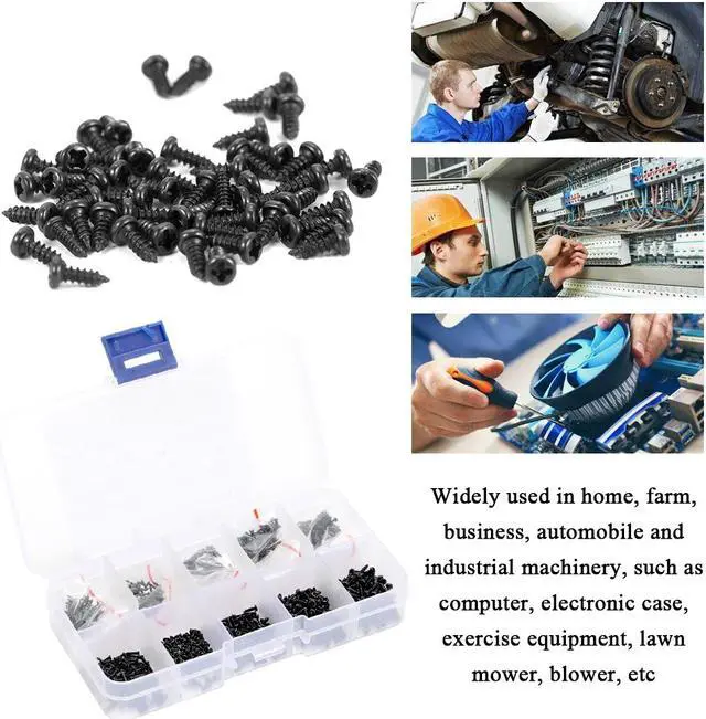 Alt view image 2 of 7 - 1000pcs Mix PA Phillips-head Micro Screws Set Round Self-tapping Electronic Small Wood Screws Kit with Storage Box