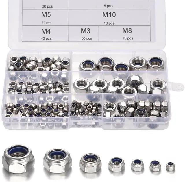 Alt view image 7 of 7 - DIN985 M-3/M-4/M5/M6/M-8/M-10/M12 304 Stainless Steel Nylon Self-locking Nut Kit