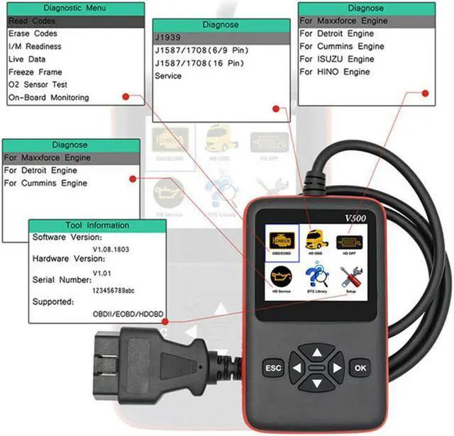 Alt view image 7 of 7 - V500 Universal O-B-D2 Scanner Engine Fault Reader Read Clear Codes I/M Readiness Smog Check Car Truck Diagnostic Scan Tool