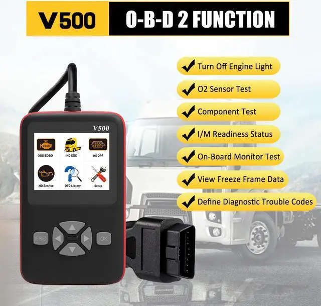 Alt view image 2 of 7 - V500 Universal O-B-D2 Scanner Engine Fault Reader Read Clear Codes I/M Readiness Smog Check Car Truck Diagnostic Scan Tool