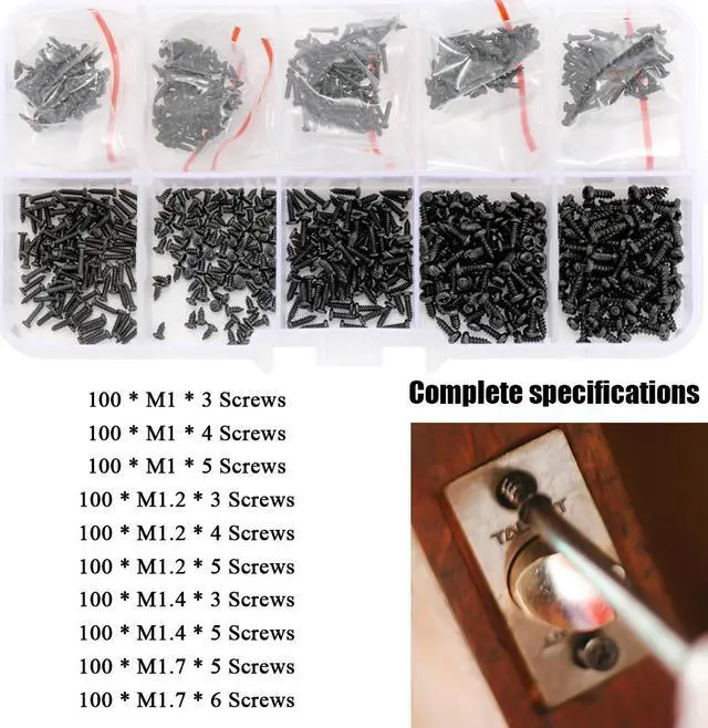 Alt view image 3 of 7 - 1000pcs Mix PA Phillips-head Micro Screws Set Round Self-tapping Electronic Small Wood Screws Kit with Storage Box