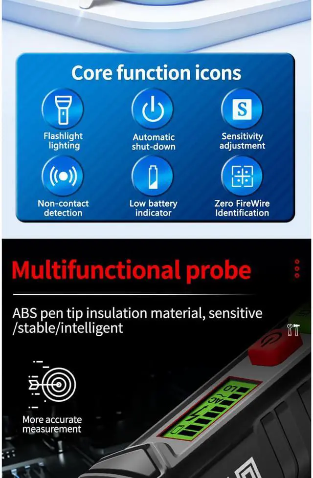Alt view image 5 of 7 - ANENG VC1010+ Digital Voltage Detector Meter Intelligent Non-contact Pen Alarm AC Test Pen Sensor Tester for Electrician Tools