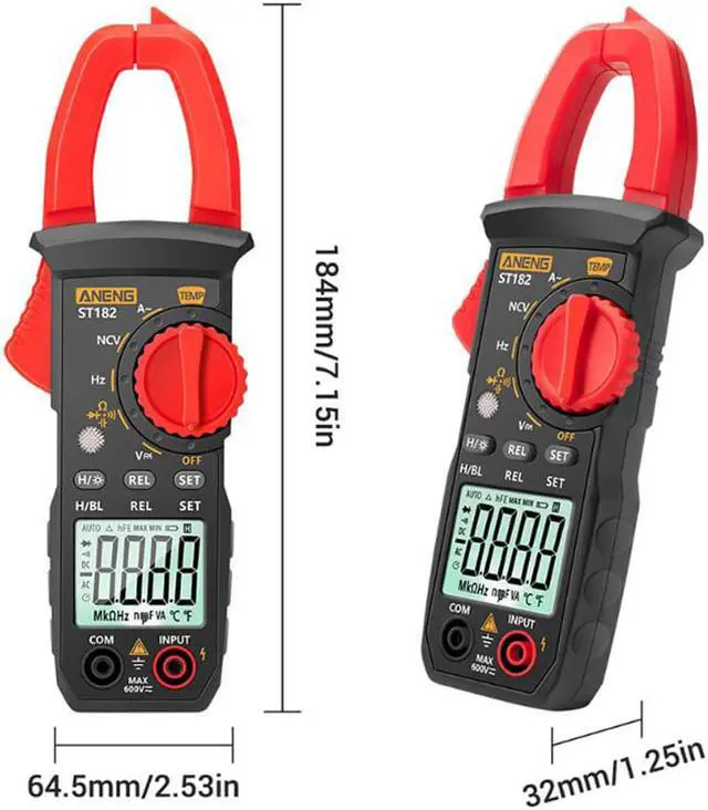 Alt view image 6 of 7 - ANENG ST182 Digital Clamp Meter Ammeter AC Current Multimeter DC/AC Voltage Tester Amp Hz Capacitance NCV Ohm Temperature Test