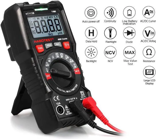 Alt view image 4 of 7 - HABOTEST HT113B NCV Digital Multimeter Auto Range True RMS 4000 Counts AC/DC Voltage Meter Flash light Backlight Large Screen