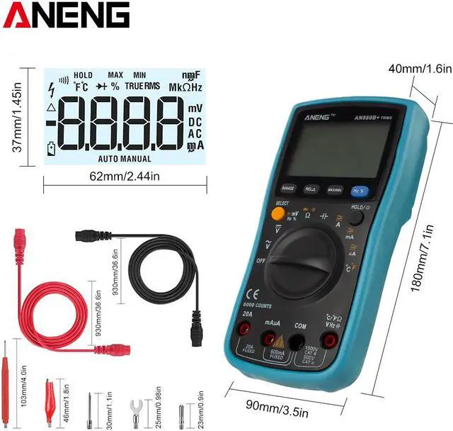 Alt view image 2 of 7 - ANENG AN860B+ Tester Digital Multimeter Profesional 6000 Counts Detector Tester Peak Multimetro Meter Analogico EsrLcr Meter - Blue