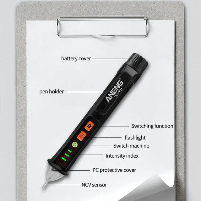 Alt view image 7 of 7 - ANENG VD901 Electrical Tester Pen 12-1000V AC Voltmeter 100a AC Voltage Detector Multimeter Outlet Tester Circuit Breaker Finder
