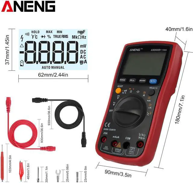 Alt view image 4 of 6 - ANENG AN860B+ Tester Digital Multimeter Profesional 6000 Counts Detector Tester Peak Multimetro Meter Analogico EsrLcr Meter - Red