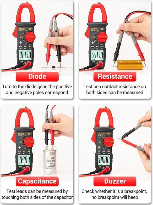 Alt view image 2 of 5 - ANENG ST181 Digital Clamp Meter DC/AC Current 4000 Counts Multimeter Ammeter Voltage Tester Car Amp Hz Capacitance NCV Ohm Test