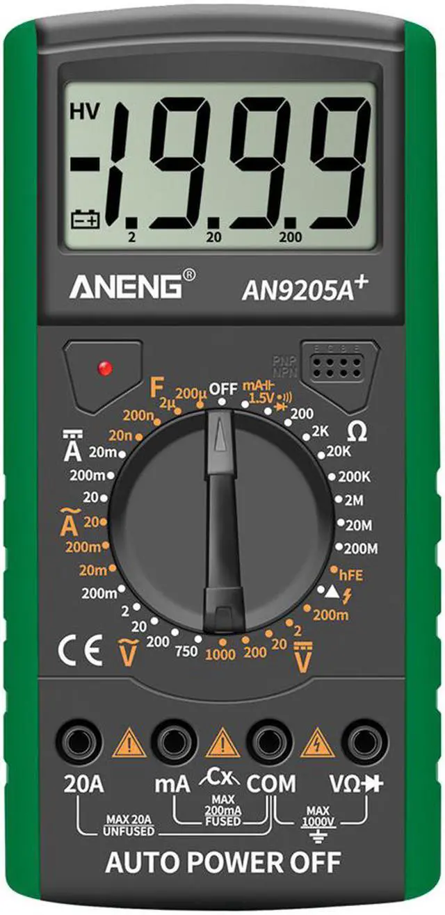 Alt view image 4 of 7 - ANENG DT9205A+ Digital Multimeter AC/DC Profesional Transistor Tester Electrical Multimetro NCV Test Meter Auto Range Ture RMS - Green
