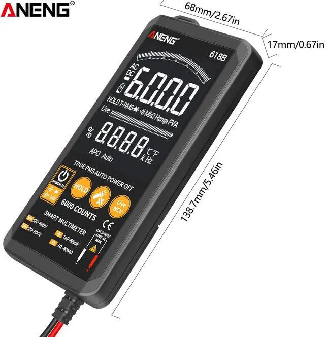 Alt view image 2 of 7 - ANENG 618B Smart Touch Digital Multimeter DC/AC Analog Tester True RMS Professional Transistor Capacitor NCV Auto/Manual Multimetro