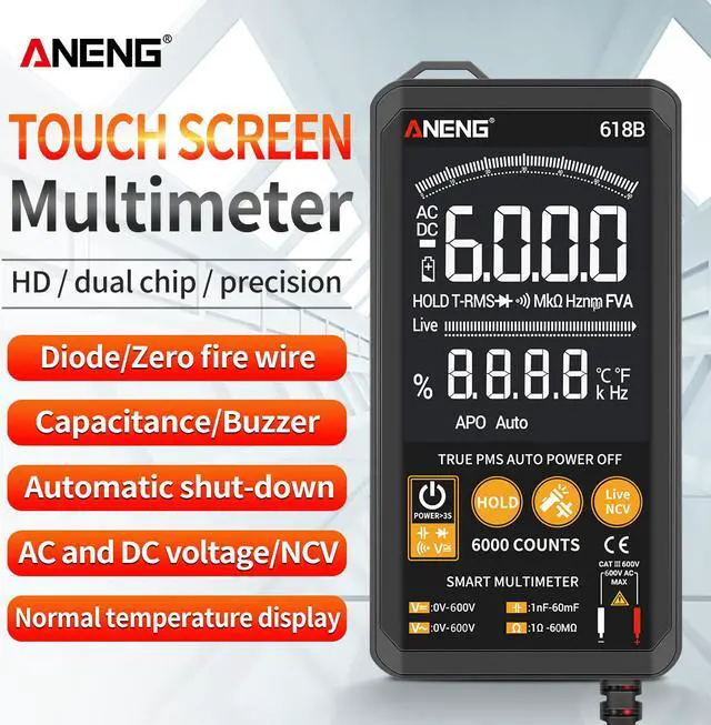 Alt view image 4 of 7 - ANENG 618B Smart Touch Digital Multimeter DC/AC Analog Tester True RMS Professional Transistor Capacitor NCV Auto/Manual Multimetro