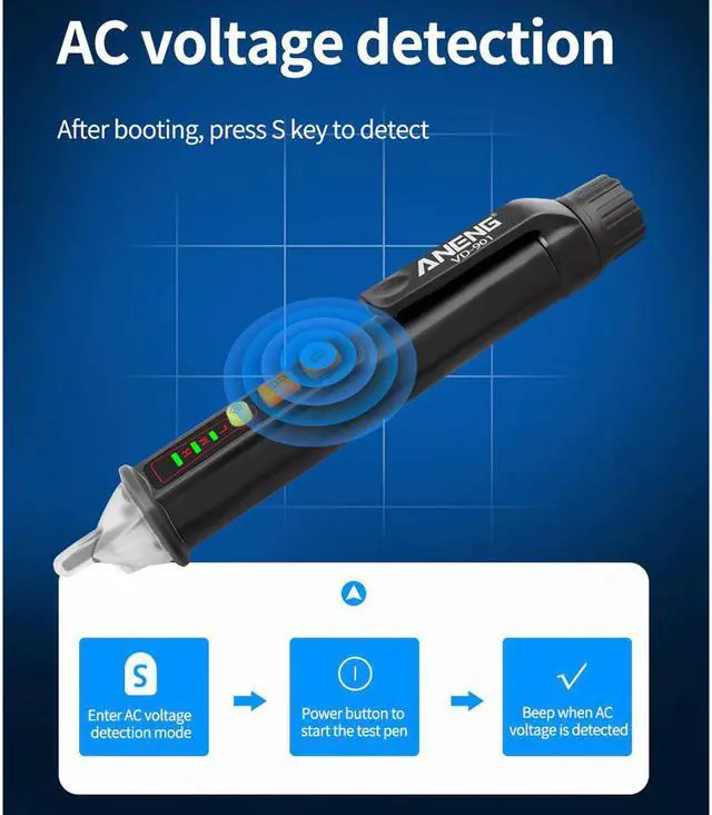 Alt view image 5 of 7 - ANENG VD901 Electrical Tester Pen 12-1000V AC Voltmeter 100a AC Voltage Detector Multimeter Outlet Tester Circuit Breaker Finder
