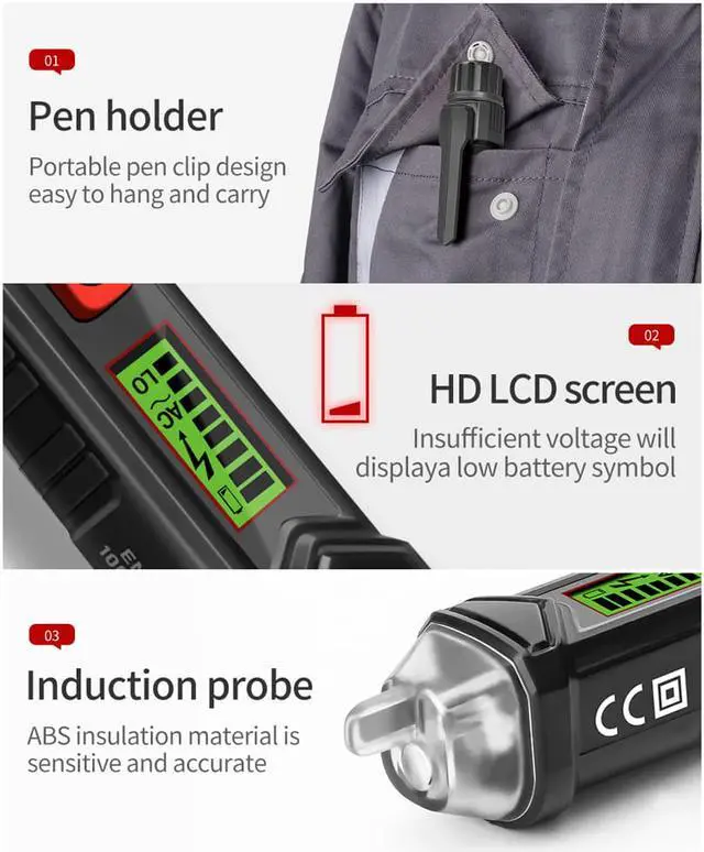 Alt view image 2 of 7 - ANENG VC1010+ Digital Voltage Detector Meter Intelligent Non-contact Pen Alarm AC Test Pen Sensor Tester for Electrician Tools