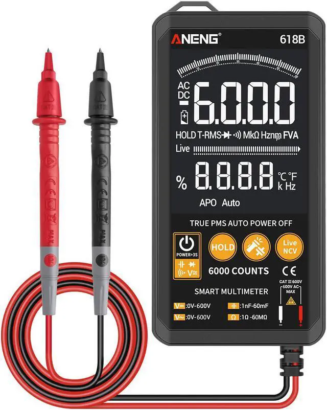 Main image of ANENG 618B Smart Touch Digital Multimeter DC/AC Analog Tester True RMS Professional Transistor Capacitor NCV Auto/Manual Multimetro