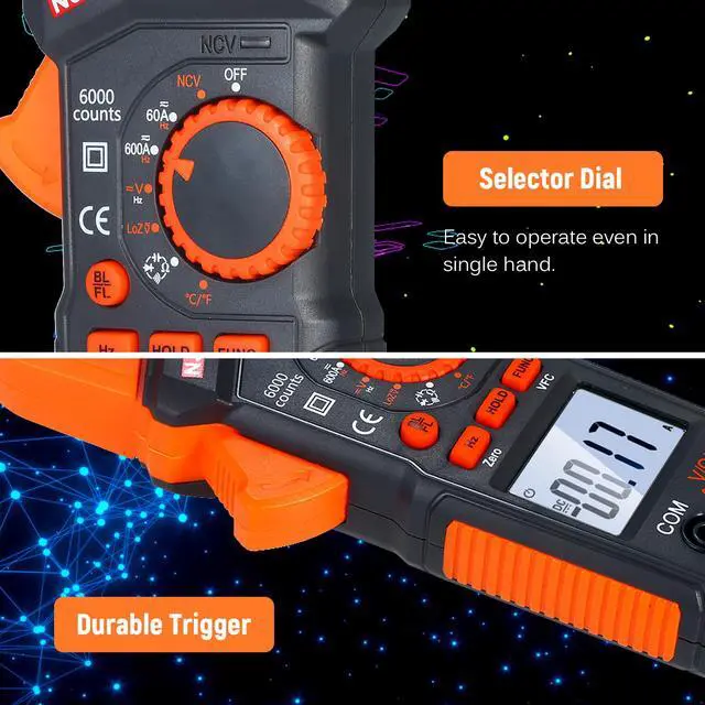 Alt view image 2 of 7 - 600A AC/DC Digital Clamp Meter with Temperature Auto Ranging Multimeter with Audible Continuity Beep True-RMS Clamp Meter Tester