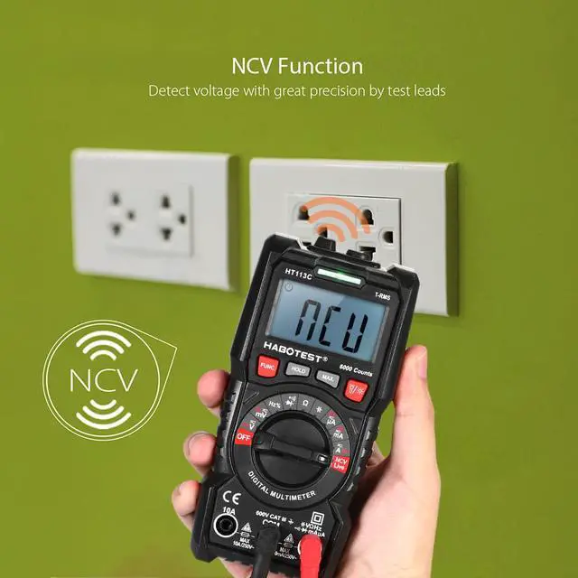 Alt view image 6 of 7 - HABOTEST HT113C NCV Digital Multimeter Auto Range True RMS 6000 Counts AC/DC Voltage Meter Flash light Backlight Large Screen