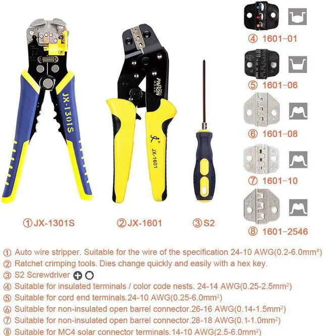 Alt view image 2 of 7 - PARON JX-D5301S Crimping Tool Professional Wire Crimper Multi-tool Wire Stripper Cutting Pliers Cable Cutter Tools Set