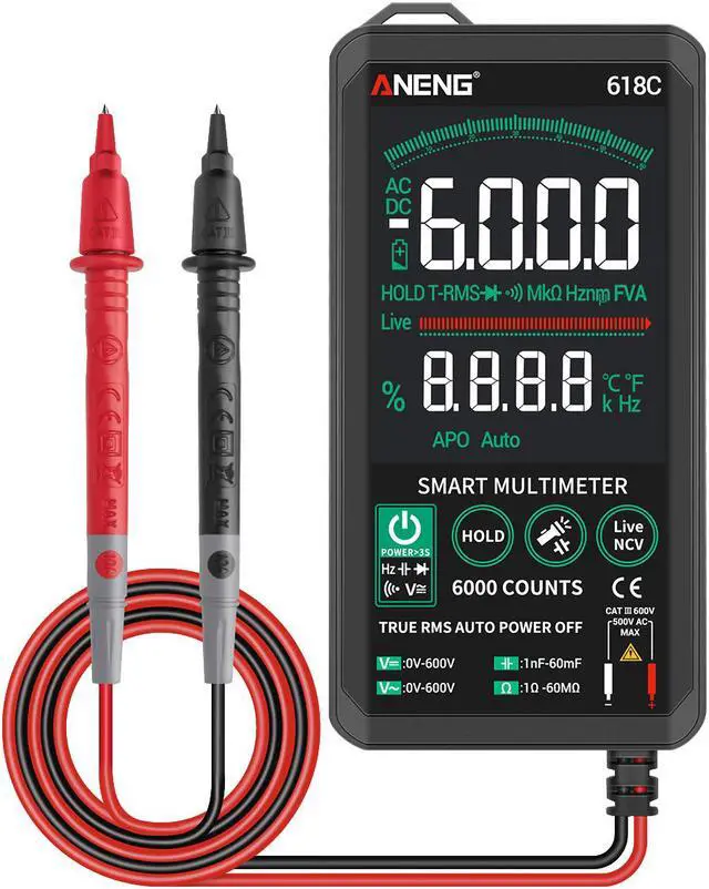 Main image of ANENG 618C Digital Multimeter Smart Touch AC DC Analog Bar True RMS Auto Tester Professional Transistor Capacitor NCV Tester Meter