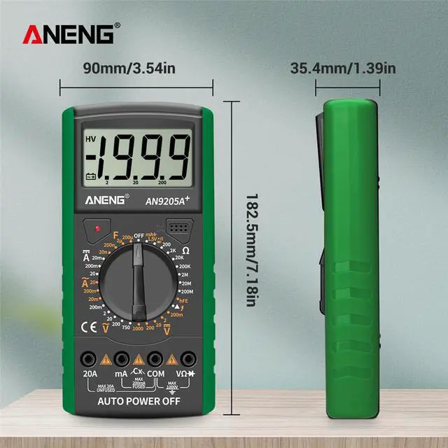 Alt view image 5 of 7 - ANENG DT9205A+ Digital Multimeter AC/DC Profesional Transistor Tester Electrical Multimetro NCV Test Meter Auto Range Ture RMS - Green