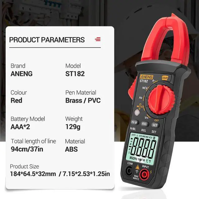 Alt view image 3 of 7 - ANENG ST182 Digital Clamp Meter Ammeter AC Current Multimeter DC/AC Voltage Tester Amp Hz Capacitance NCV Ohm Temperature Test