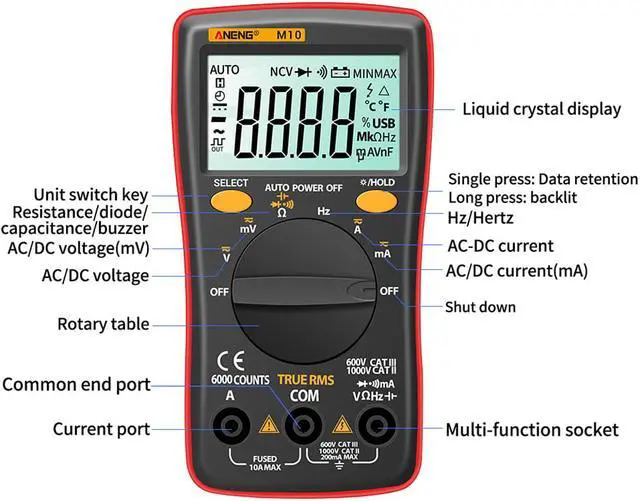 Alt view image 4 of 6 - ANENG M10 Digital Multimeter Transistor Tester Analog 6000 counts Multimetro Profesional Capacitor Inductance Meter rm101/zt102