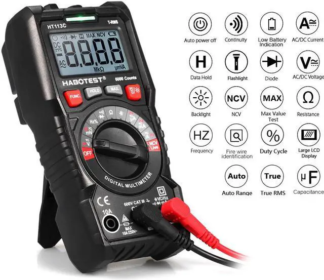 Alt view image 4 of 7 - HABOTEST HT113C NCV Digital Multimeter Auto Range True RMS 6000 Counts AC/DC Voltage Meter Flash light Backlight Large Screen