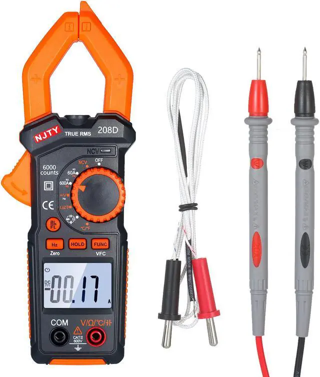 Main image of 600A AC/DC Digital Clamp Meter with Temperature Auto Ranging Multimeter with Audible Continuity Beep True-RMS Clamp Meter Tester
