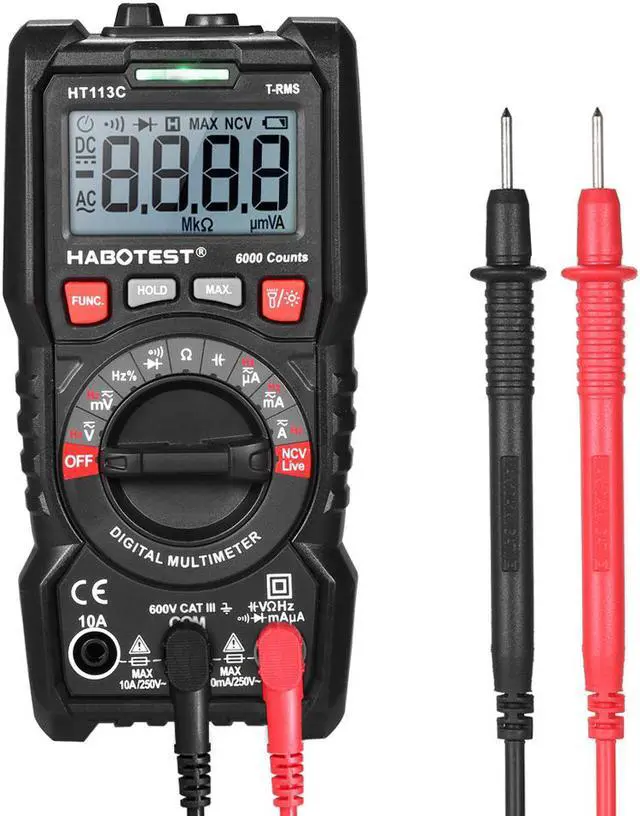 Main image of HABOTEST HT113C NCV Digital Multimeter Auto Range True RMS 6000 Counts AC/DC Voltage Meter Flash light Backlight Large Screen