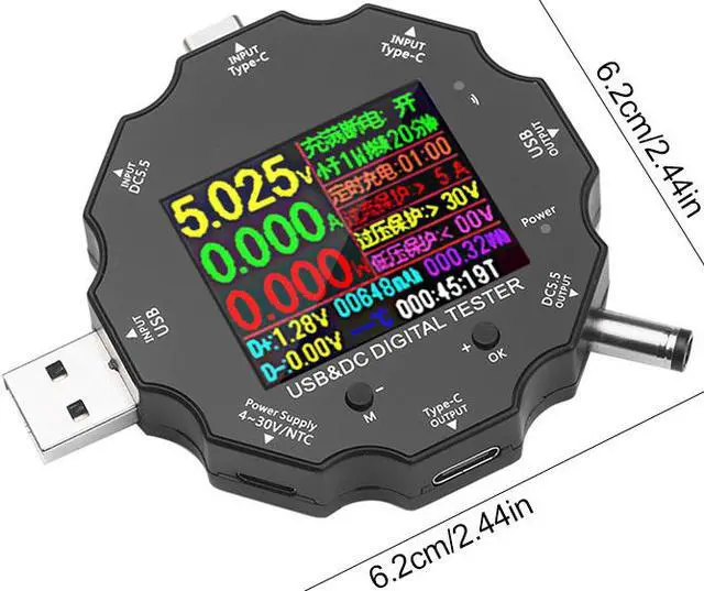 Alt view image 4 of 7 - USB3.0/DC/Type-C USB Tester Detector Meter Multimeter with 2-Way Current Measurement 1.8 Inch Color Screen for Testing Voltage Current Capacity Power Temperature