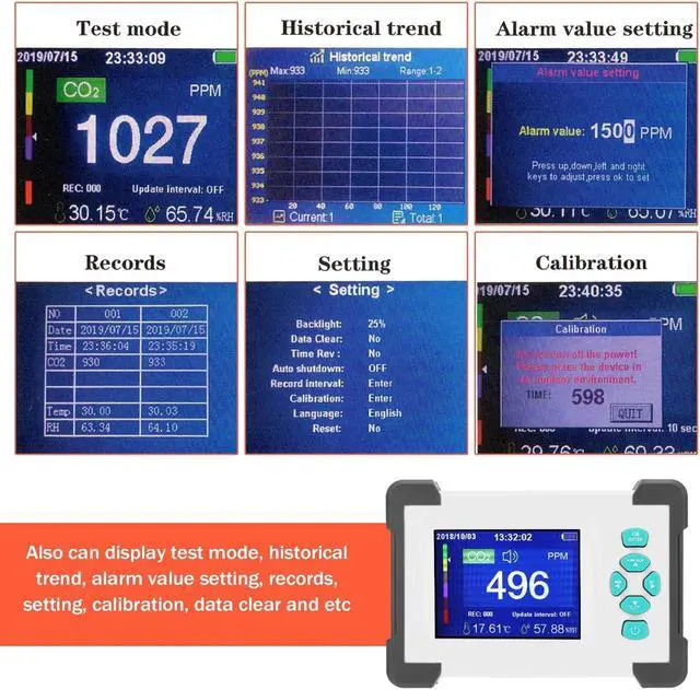 Alt view image 7 of 7 - Portable Carbon Dioxide Detector Useful CO2 Meter Humidity Temperature Tester ?/? Switchable Air Quality Monitor with Storage Case
