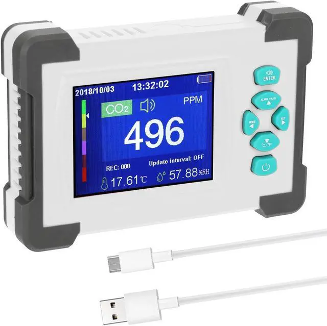 Alt view image 3 of 7 - Portable Carbon Dioxide Detector Useful CO2 Meter Humidity Temperature Tester ?/? Switchable Air Quality Monitor with Storage Case