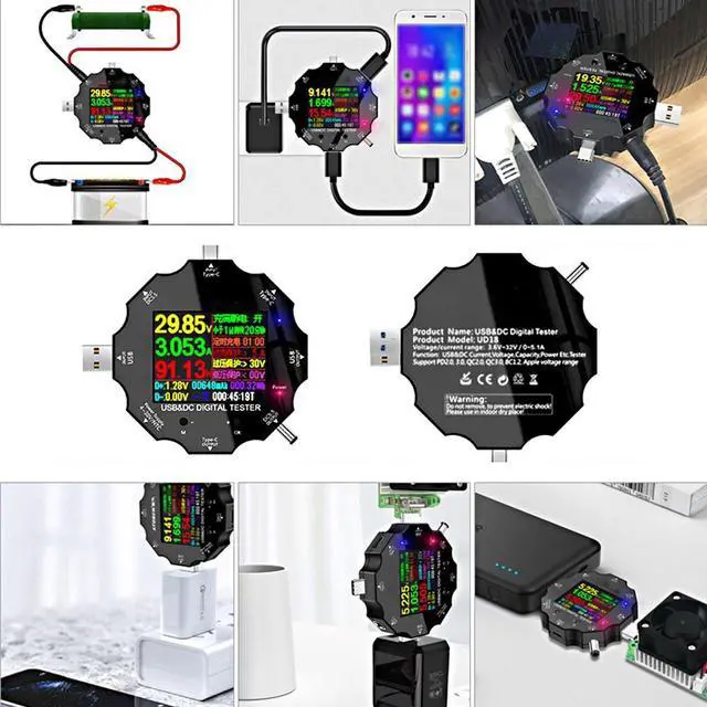 Alt view image 3 of 7 - USB3.0/DC/Type-C USB Tester Detector Meter Multimeter with 2-Way Current Measurement 1.8 Inch Color Screen for Testing Voltage Current Capacity Power Temperature