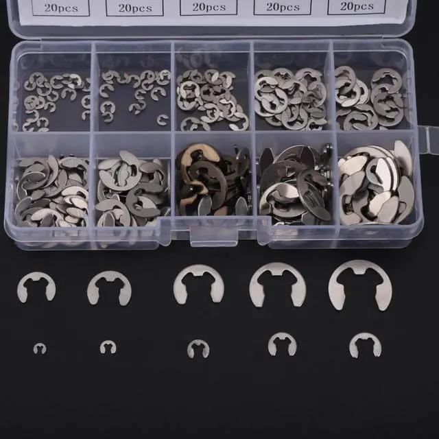 Alt view image 3 of 5 - 200pcs/Box Stainless Steel E-Clip Retaining Ring Assortment Kit M1.5-M10 E-ring Fasteners Washers Repair Tools Set