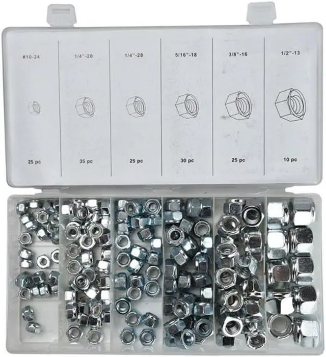 Alt view image 3 of 7 - 150pcs/Box Multi-size Metric Thread Steel Hex Nuts Screw Hexagonal Nylon Lock Nuts #10-24 1/4-20 1/4-28 5/16-18 3/8-16 1/2-13
