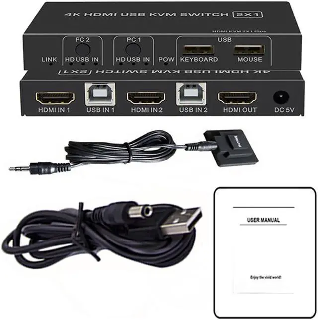 Alt view image 3 of 7 - 4K HDMI USB KVM Switcher Extender 2X1 Dual Ports HDMI+USB In To HDMI+USB Out For Windows10 Macs