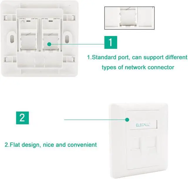 Alt view image 5 of 6 - Electric 2 Ports RJ45 Network Socket Wall Mount Outlet Wall Plate Network Module Panel Connector CAT5e RJ45 Computer Port