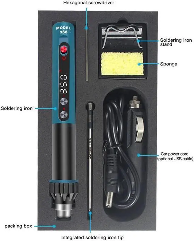 Alt view image 5 of 7 - Color Display Electric Soldering Iron Portable Electric Soldering Iron Precise Temperature Adjustment Intelligent Sleep Automatic Shutdown Quick Heating with 5V-24V Voltage Range - Car Recharger